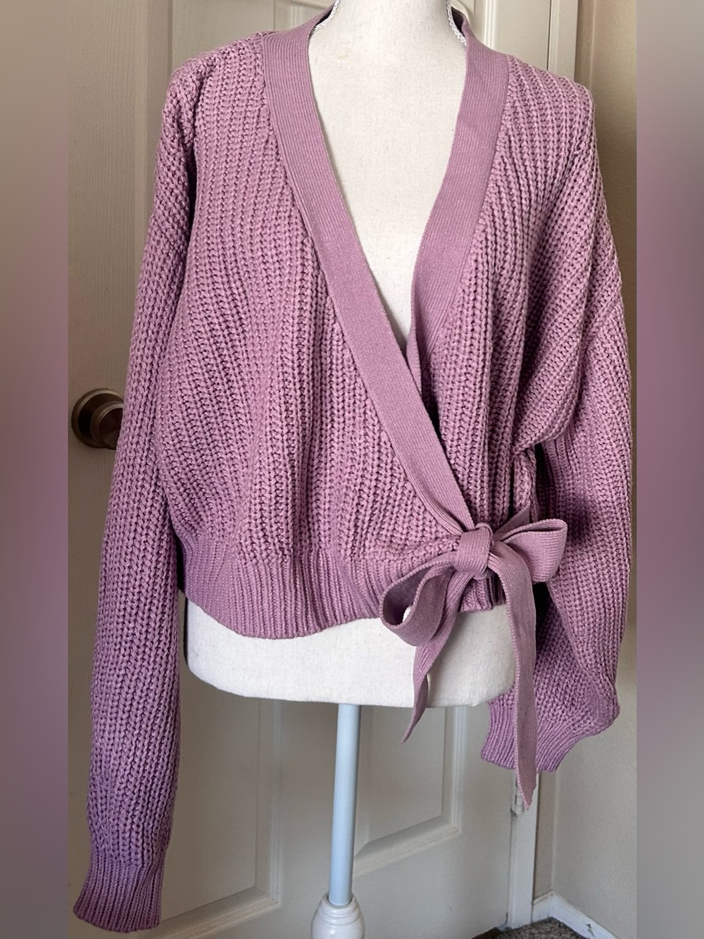 Women’s Wrap Front Knit Sweater Cardigan in light purple